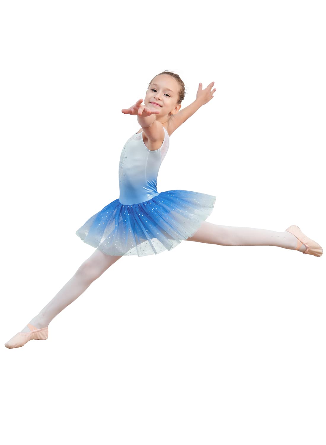 Eqsjiu Gymnastics Leotard With Skirts Blue Diamond Snowflake Dresses For Girls Size 7-8 Years 7/8 Gradient Colors White Dance Cl