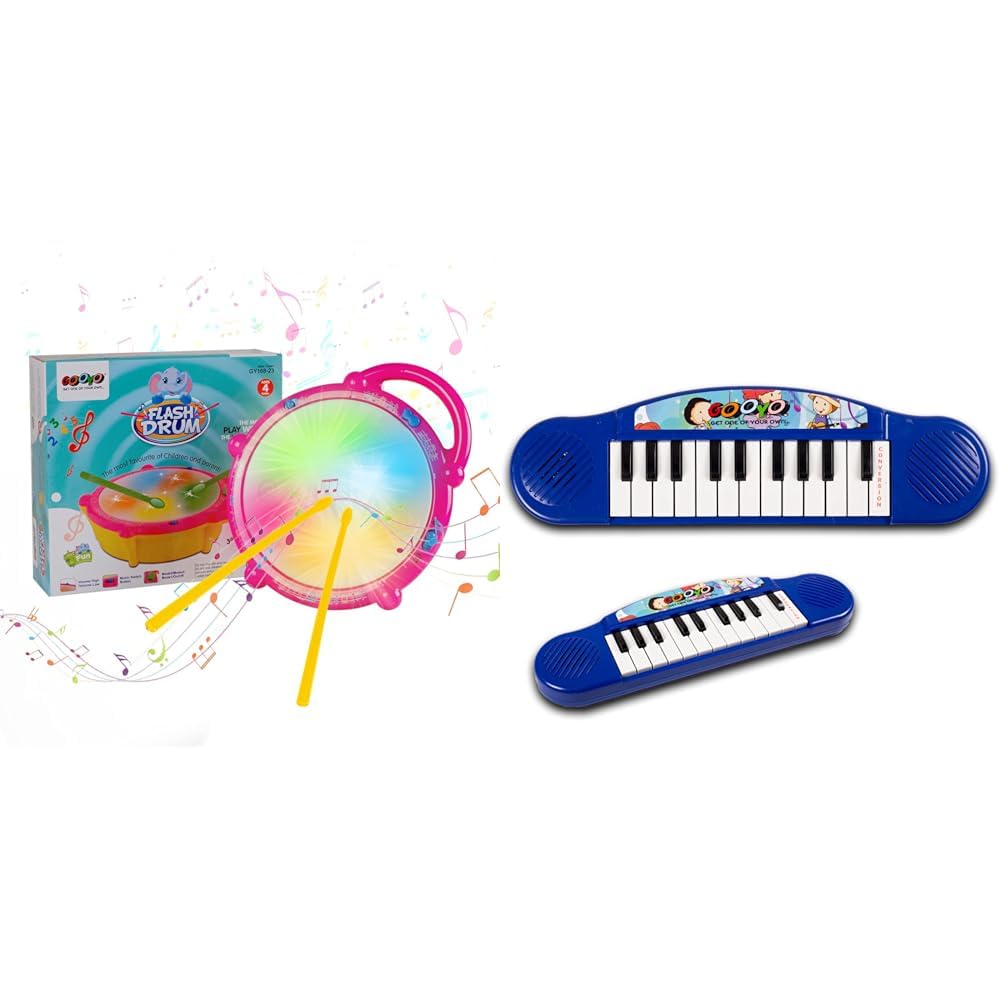 Gooyo Musical Bundle | Flash Drum | Pink Color, Power Source: 3Xaa Battery (Not Included) + Mini Piano, Led Technology | Educati