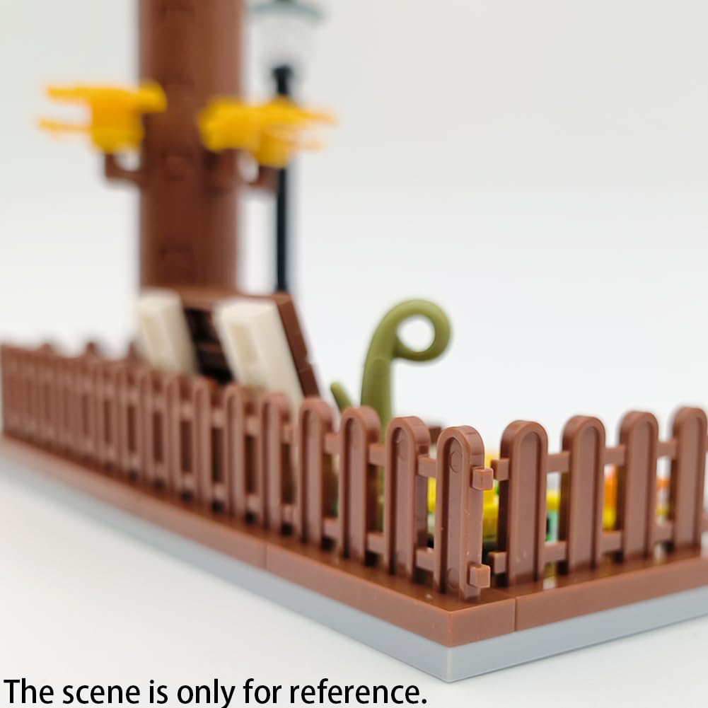 50Pcs Fence Building Block Toy House Garden Farm Pieces Accessories Brown Picket Fence Compatible With Major Brand