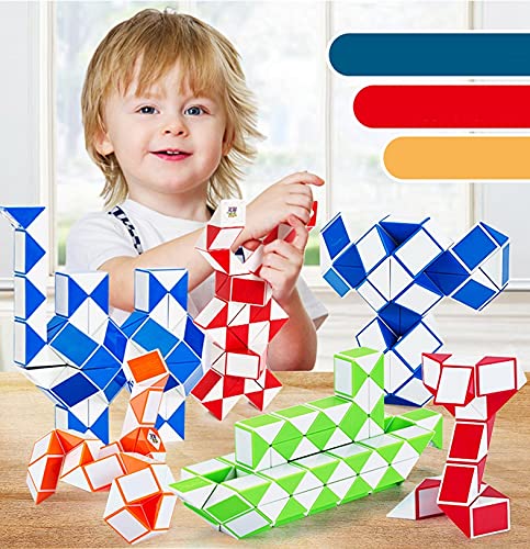 Dungsko 24 Pack Fidget Snake Cube Twist Puzzle Toys - Multi-colored Plastic for Kids, Teens, Party Favors, Classroom Rewards, and Prizes