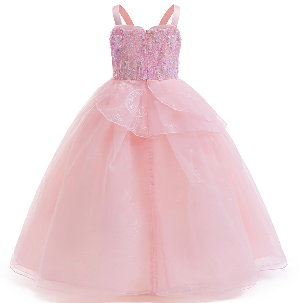 keaiyouhuo Kids Pink Witch Costume for Girls Pink Princess Sequins Tulle Dress Halloween Cosplay Outfits with Crown and Wand