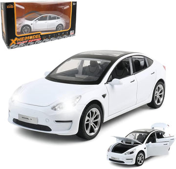 EROCK 1:24 Scale Tesla Model 3 Alloy Car Model Diecast Toy Vehicles for Kids, Tesla car Model,Pull Back Alloy Car with Lights an