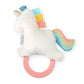 Itzy Ritzy - Ritzy Rattle Pal With Teether - Baby Teething Toy Features A Minky Plush Character, Gentle Rattle Sound & Soft Teether Toy For Newborn (Unicorn)