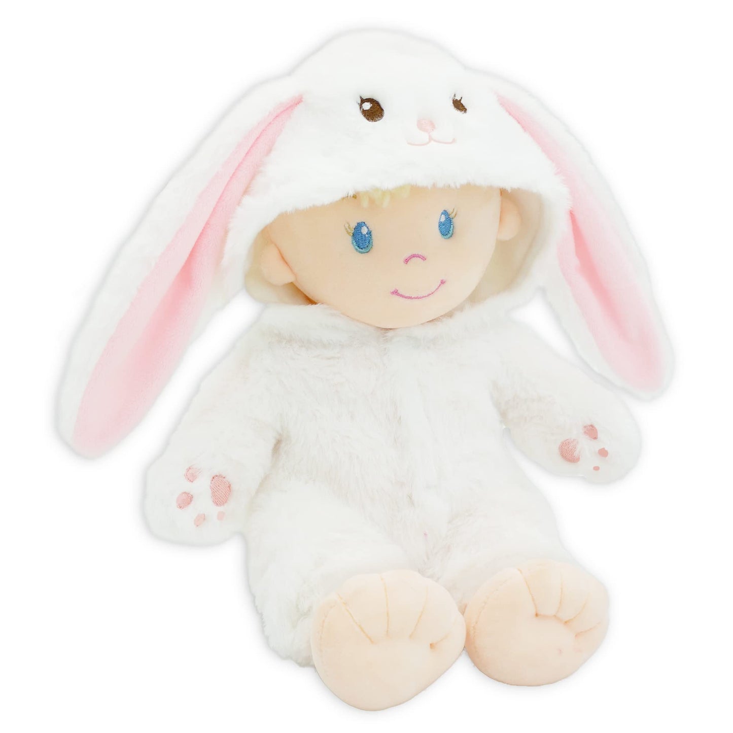 June Garden 12' Sweet Dolly Snowbun - Stuffed Ultra Soft Baby Doll For Birth And Up - Bunny Outfit
