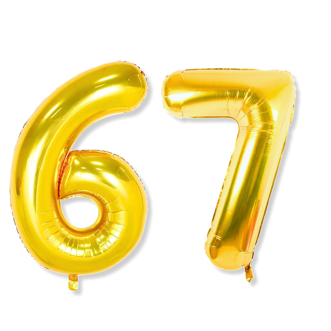 Flyloons 67 number Golden Foil Balloon 16 inch Size Birthday Decoration Items Pack of 2 | 67th Year Balloons | Sixty Seven