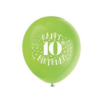 Happy 10Th Birthday Latex Balloons - 12' | Assorted Colors | 8 Pcs