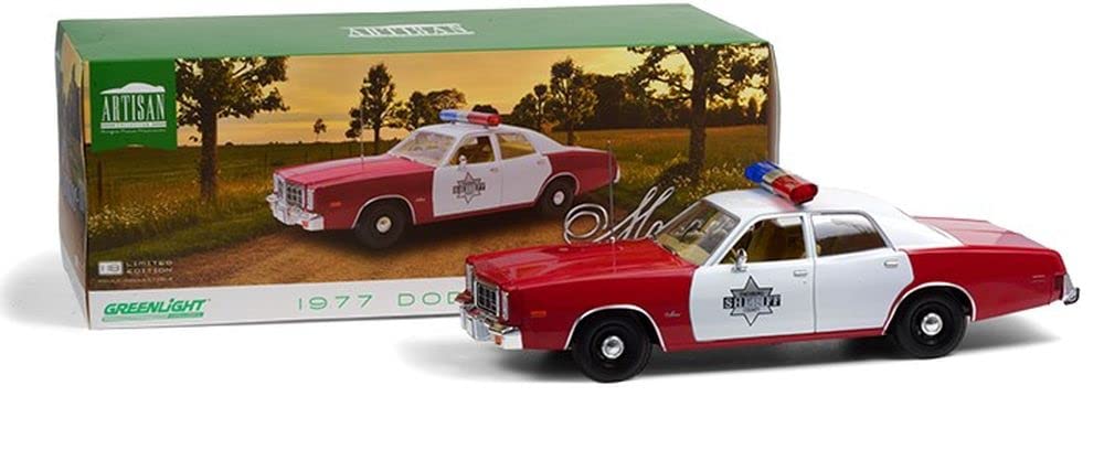 1977 Dodge Monaco ''Finchburg County Sheriff'' Burgundy And White 1/18 Diecast Model Car By Greenlight
