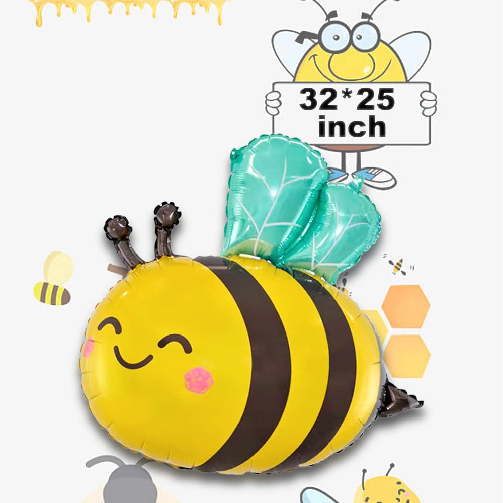 Gallasy Lovely Bee Balloon, Large Helium Mylar Honeybee Balloon, Foil Bumblebee Balloon 32X25 Inch