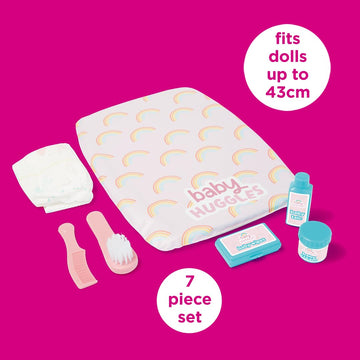 Ultimate Care Kit For Dolls: Authentic Play With Rainbow Cushioned Changing Mat, Nappy, Brush, Comb, And Containers - Suitable For Dolls Up To 46Cm - Encourages Realistic Role Play - Ages 3+
