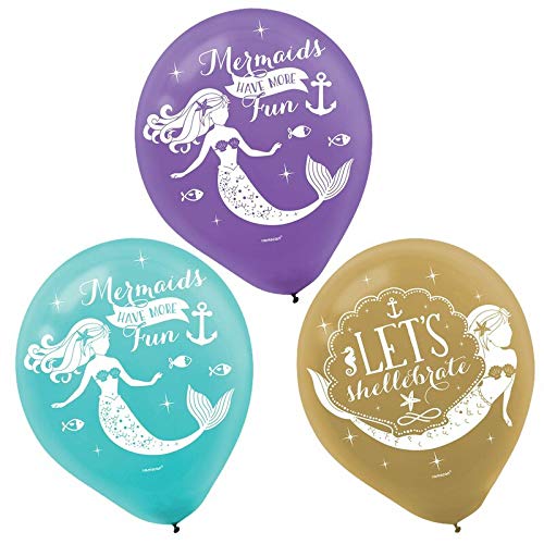Amscan Mermaid Wishes Printed Latex Balloons, Multi Color, 12