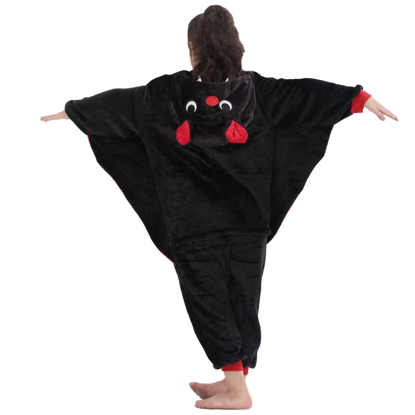 Lobujou Kids Onesie Costume For Boys Girls Halloween Animal Cosplay One Piece Flannel Hooded Black Bat L