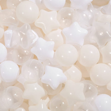 Trendplay Star Balls- Pit Balls For Toddler/Dog/Turtle/Ferret/Cat Play Filling Playpen Kid Ball Pool, Birhday Party Baby Shower Party Christms Decorations,Beige+White+Clear