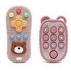 HippoBaby 2-Pack Silicone Teethers - Remote Control & Phone Teething Toys with Popper Buttons  BPA-Free  CPC Certified Baby Essentials for Infants & Toddlers (Remote/Phone - Light Pink/Deep Pink)