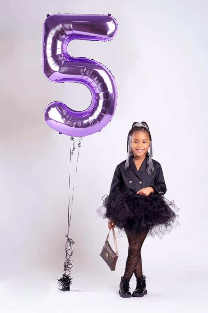 40 Inch Number 7 Balloon, Jumbo Seven Purple Lavender Birthday Decorations, 7 17 27 70 Year Old Balloon, Mylar Foil Balloon Numb