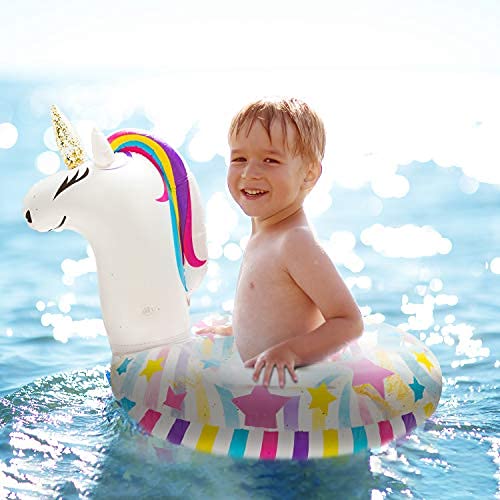 GROBRO7 Inflatable Unicorn Pool Float Inflation Swimming Floaty Pool Toy Swimming Ring with Sequins Unicorn Sea Party Water Fun Summer Outdoor Beach Water Lounge Inflatable Raft for mature-themed White