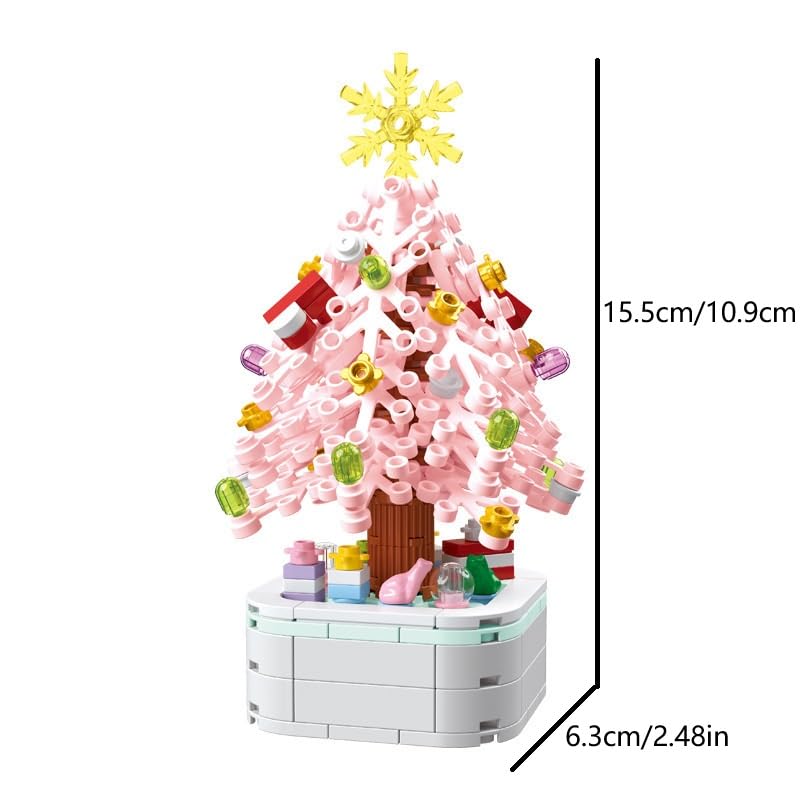 Yujhitp Pink Christmas Tree Building Set, Christmas Tree Building Bricks Set For 6+ Year Old Kids, Xmas Tree Gift Toy For Boys &