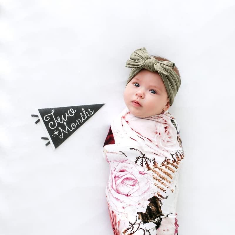 Lucy Darling Baby Milestone Pennants - 12 Felt Banners for Newborn Photography, White, Model PP00-VAR, Perfect Baby Shower Gifts