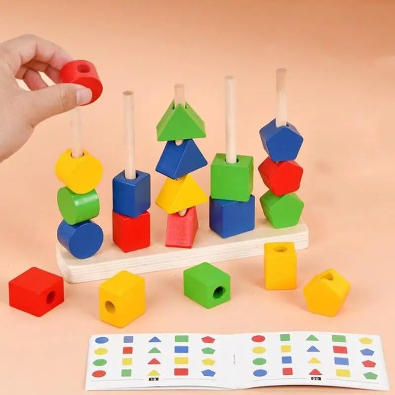 Mylittletales Wooden 4 Pillar Sorter With Lacing Stacking Toy Educational Beads Fine Motor Skills