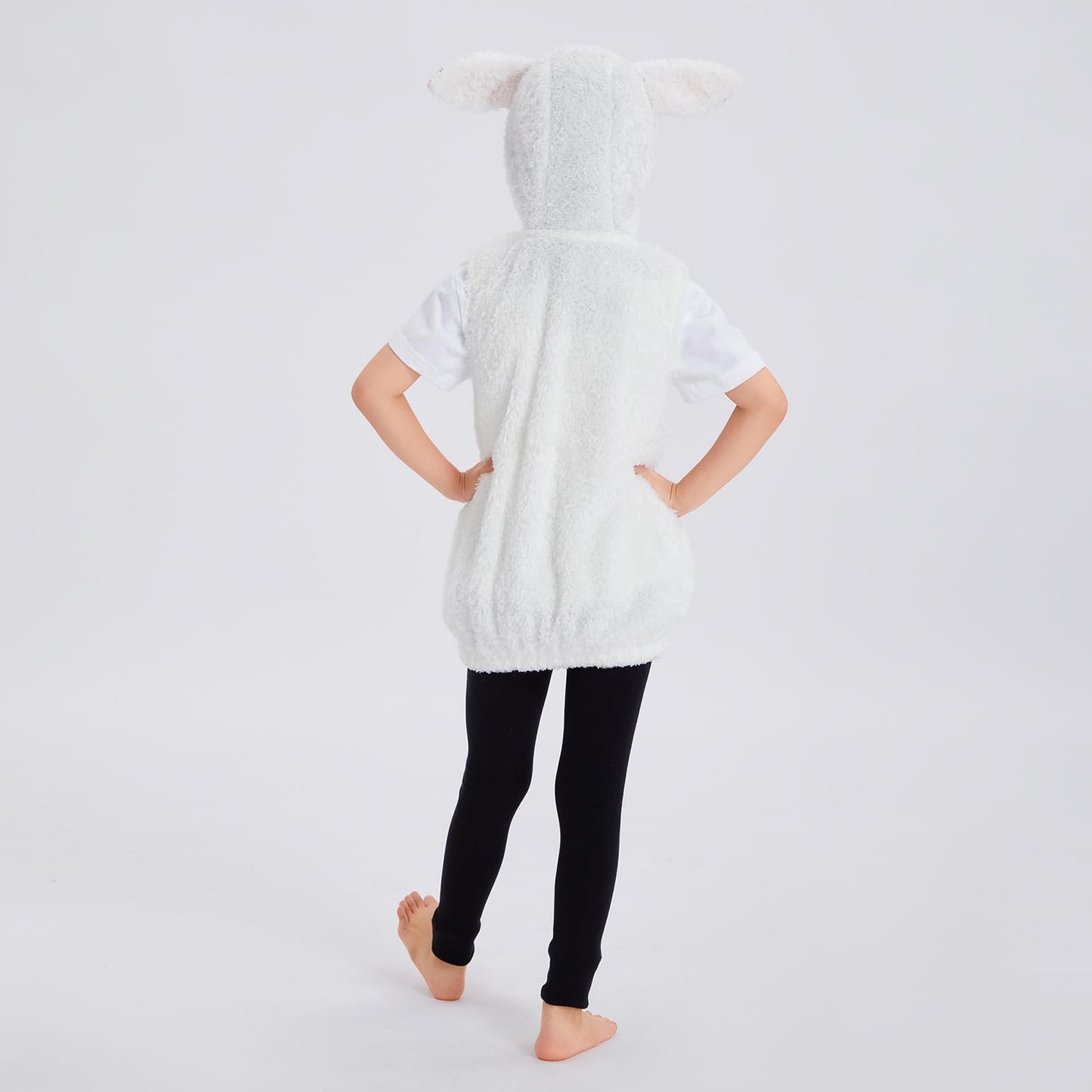 Villagepageme Kids Animal Costume Unisex Fleece Hooded Vest Cute Sheep Costume Christmas Outfit For Boys Girls (White, 4-5 Years