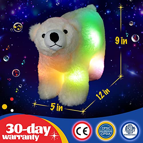 Glow Guards Musical Light up Polar Bear Stuffed Animal Singing Soft Plush Toy with LED Night Lights Nursery Songs Glow Bedtime P