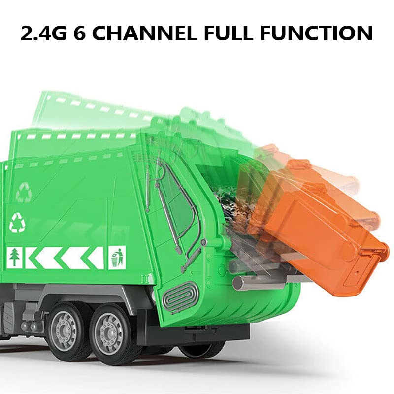 2.4G Rc Garbage Truck Toy With Lights - 6 Channel Remote Control Waste Management Garbage Truck With 2 Rechargeable Batteries, K