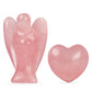Artistone Rose Quartz Crystal Pocket Guardian Angel And Heart Stone Healing Crystal Set,Natural Pink Small Angel Figurines Love