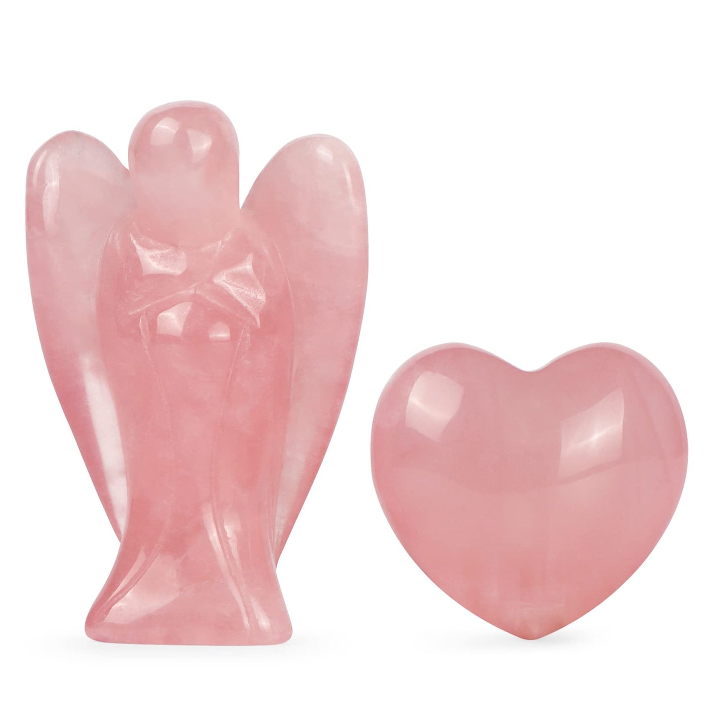 Artistone Rose Quartz Crystal Pocket Guardian Angel And Heart Stone Healing Crystal Set,Natural Pink Small Angel Figurines Love