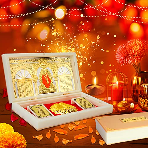 ARNAVIRA Gold Plated Photo Frame with Charan Paduka Pocket Temple for House Warming Gifts Return Gift Diwali Gift Puja Box (Shri