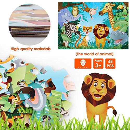 IFLOVE Jumbo Floor Puzzle - 48 Piece Animal Jigsaw for Kids Ages 3-6, Cardboard, Educational Development Toy, Model 88133