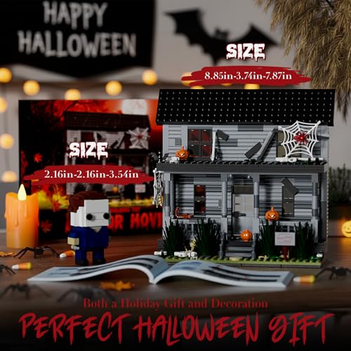 DreamCreators Horror Movie Figure & Haunted House Building Blocks Kit, LED Light, Collectible Toy, Model C1010 for Halloween Decor