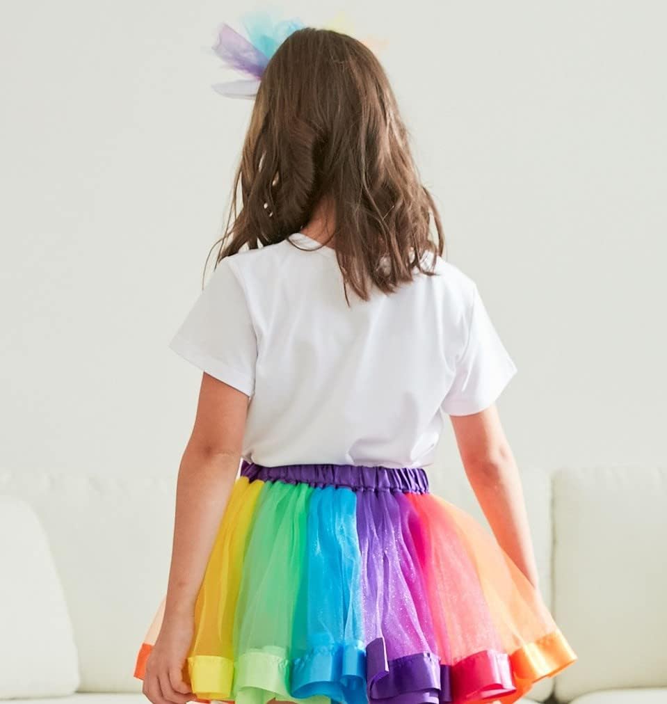 Doctor Unicorn Birthday Girls Unicorn Costume Outfit Rainbow Tutu, Unicorn T-shirt, Satin Sash, Hair Bow & Headband Rainbow/Whit