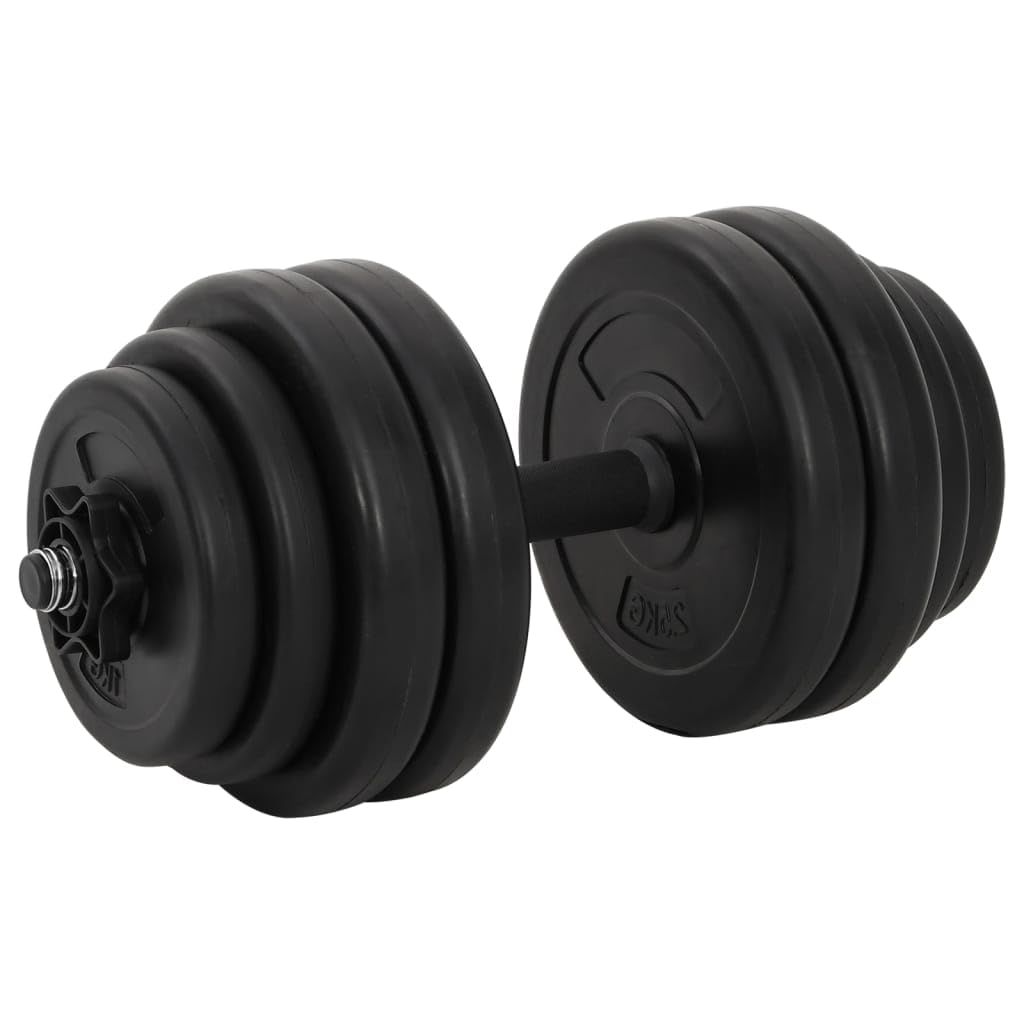 vidaXL Dumbbell Set with Metal Bars - Variably Adjustable Weight (upto 33.1lb each), Anti-Slip Handles, Robust Plastic-Covered W