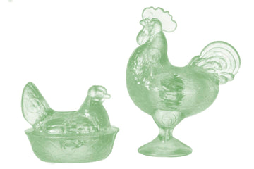 Dollhouse Miniature Chrysnbon Rooster And Nesting Hen Green