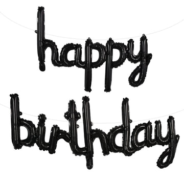 Toniful Black Happy Birthday Balloons Banner, 16 Inch Mylar Foil Script/Cursive Letters Birthday Sign Banner Balloon Reusable Ma