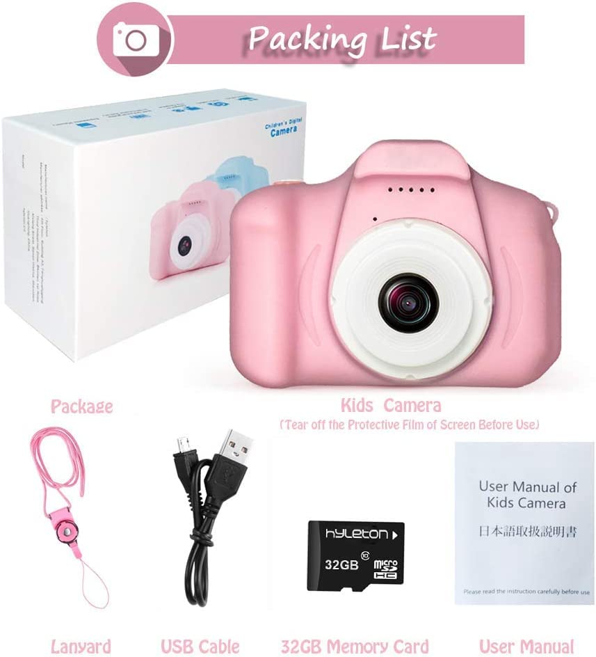 hyleton Kids Camera Christmas Birthday Gifts for Boys Girls Age 3-9, HD Video Cameras for Toddler, Toy for 3 4 5 6 7 8 Year Old