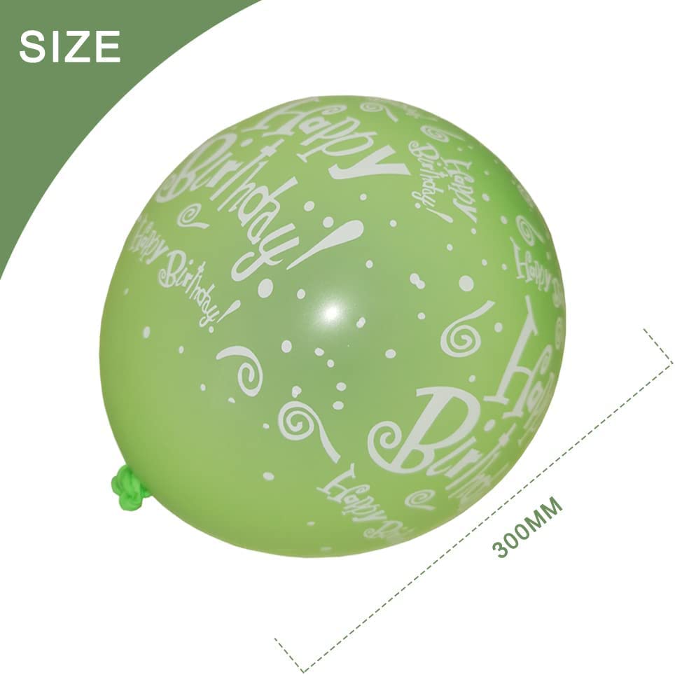 52 Pcs Green Birthday Balloons With Birthday Party Pattern Children'S Birthday Balloons Decoration Suitable For Girls Boy Birthd