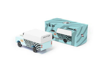 Candycar Wooden Diecast Collection - Mini Zebra Drifter, Premium Handcrafted Beech Wood Toy Car