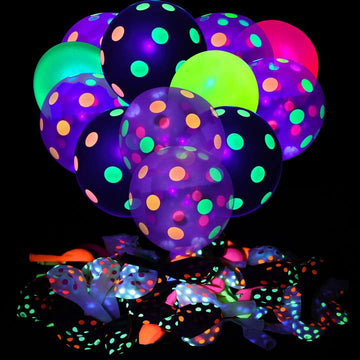 90 Pcs Uv Neon Balloons,Neon Polka Dot Glow Party Balloons Uv Black Light Balloons Glow In The Dark For Birthday Decorations Wed