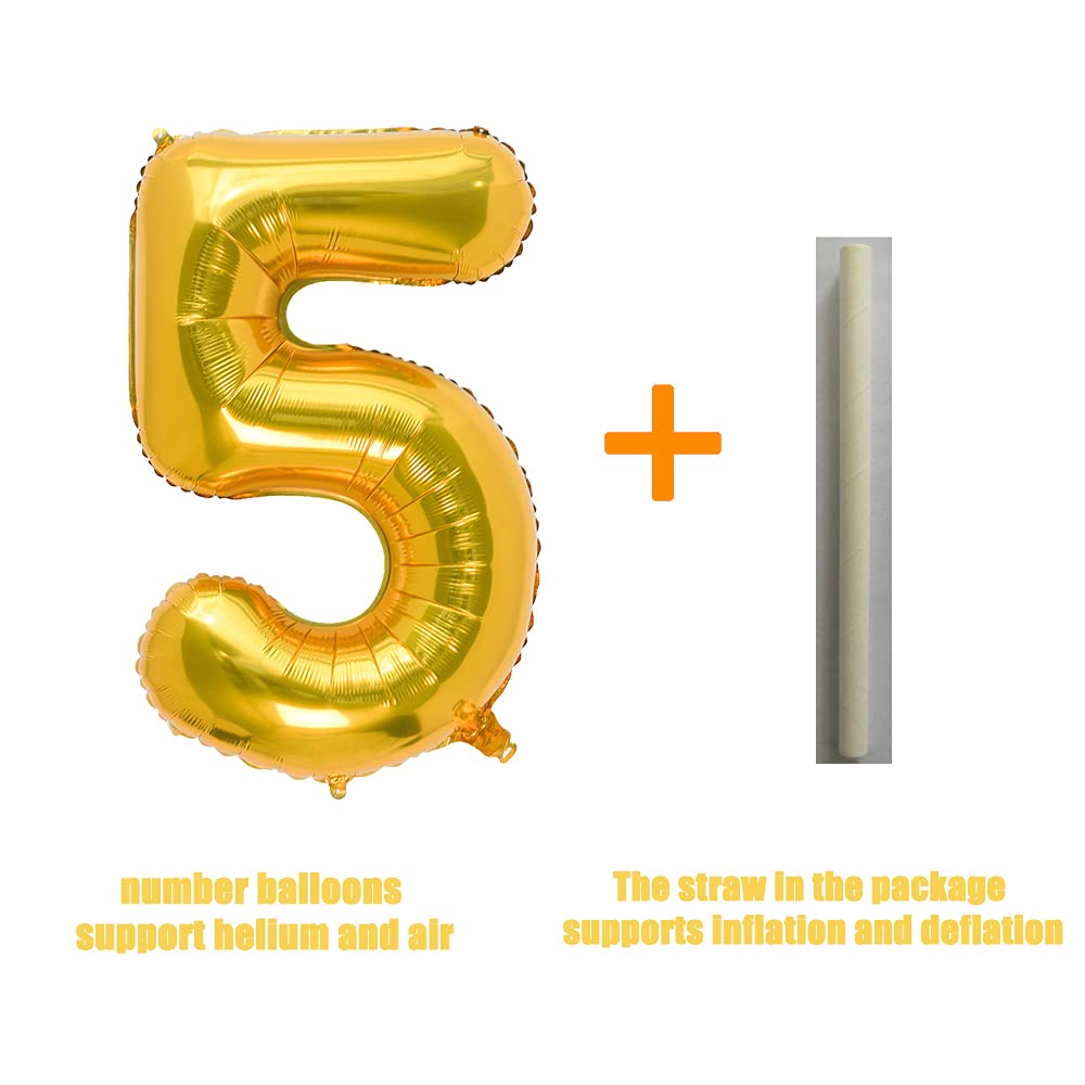 32 Inch Gold Number 5 Balloons Foil Ballon Digital Birthday Party Decoration Supplies (Gold Number 5 Balloon)