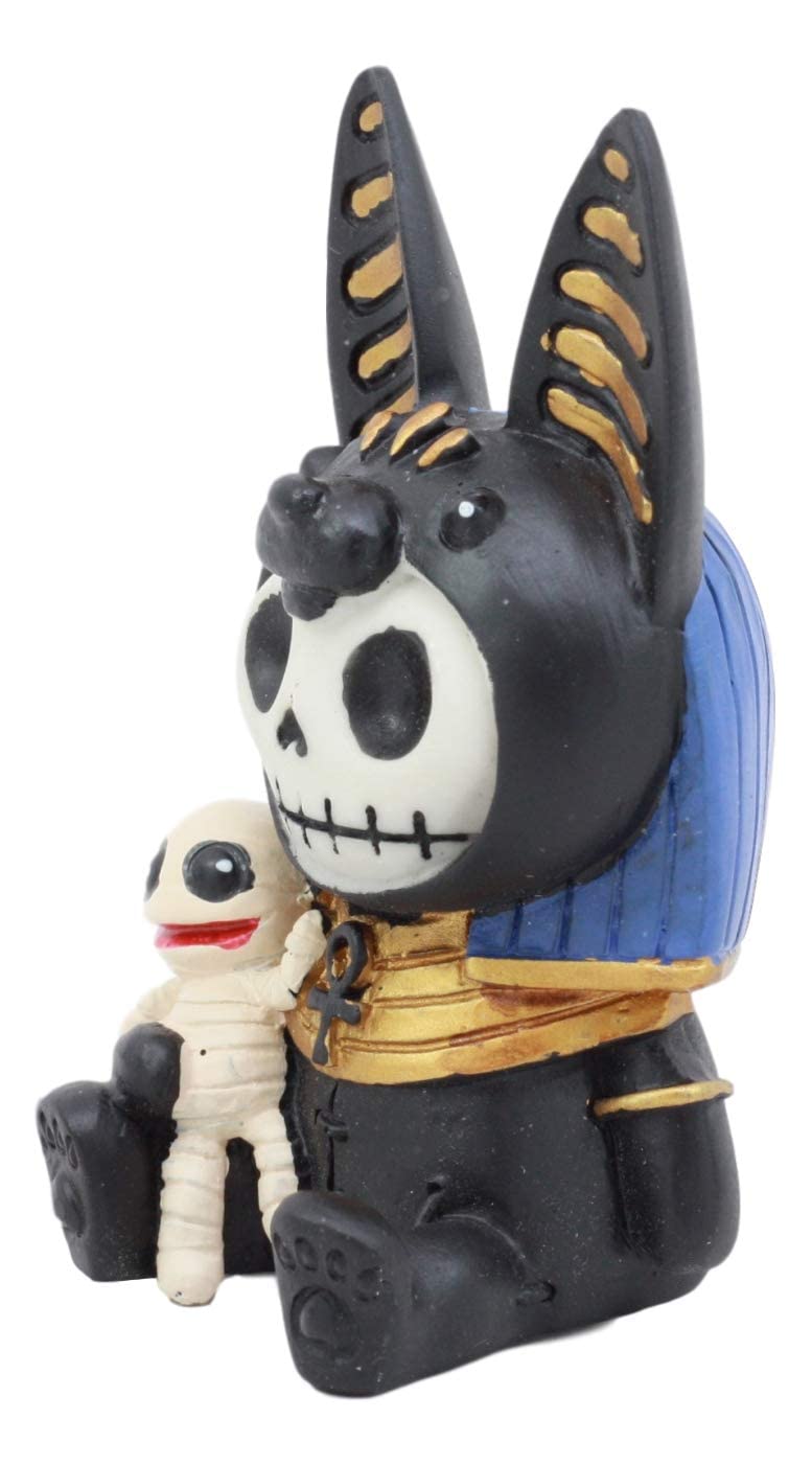 Ebros Furrybones Egyptian God Of Afterlife Anubis Figurine Small 3.25' Furry Bones Skeleton Monster Collectible Decor Statue Gothic Dod Anpu Jackal With Mummy Friend Themed Decorative Sculpture