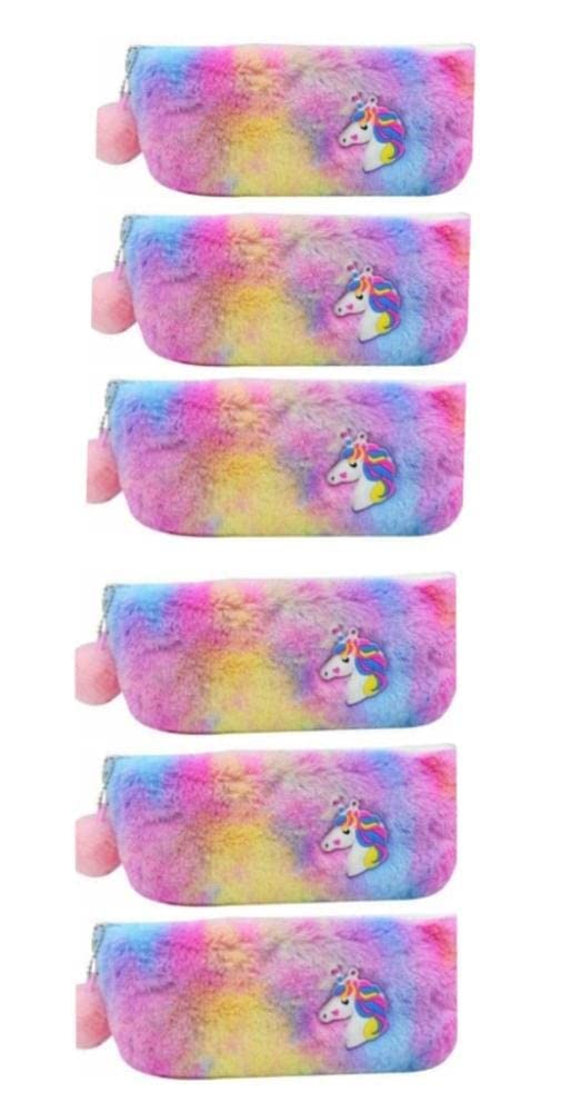 Paaroots Set of 6 Unicorn Soft Fur Pouch Stationary Pouch Pencil Case Pencil Pouch Birthday Return Kanjak Gifts Options Girls Ka