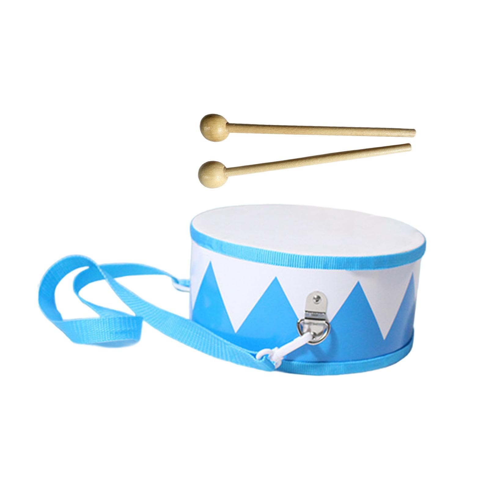 Ujeavette Double Side Hand Drum With Drumstick Hand Eye Ability Durable Montessori Toy Blue White