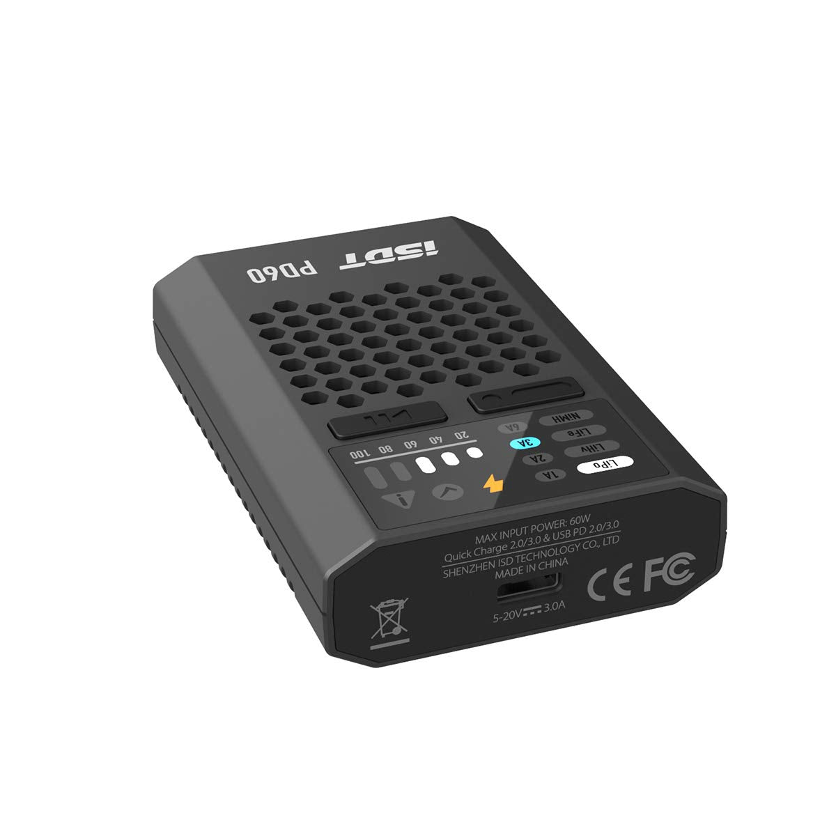 ISDT PD60S XT60 Connector 60W 6A Battery Balance Charger Type-C Input for 1-4S Lipo Battery,Life, Lilon, LiHv/Pb/NiMH Battery -