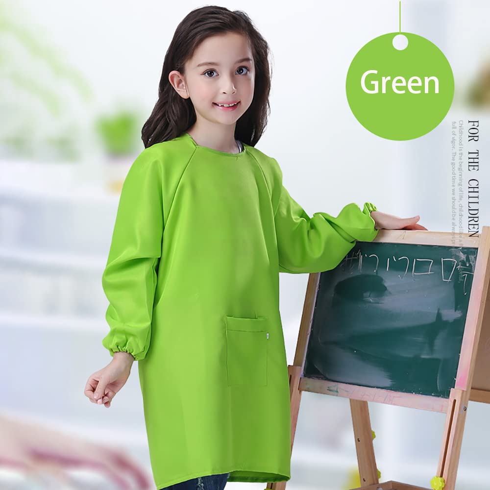 Huahui Kids Art Smock Waterproof Painting Apron for Preschool Boys Girls Eating Kindergartner, Green