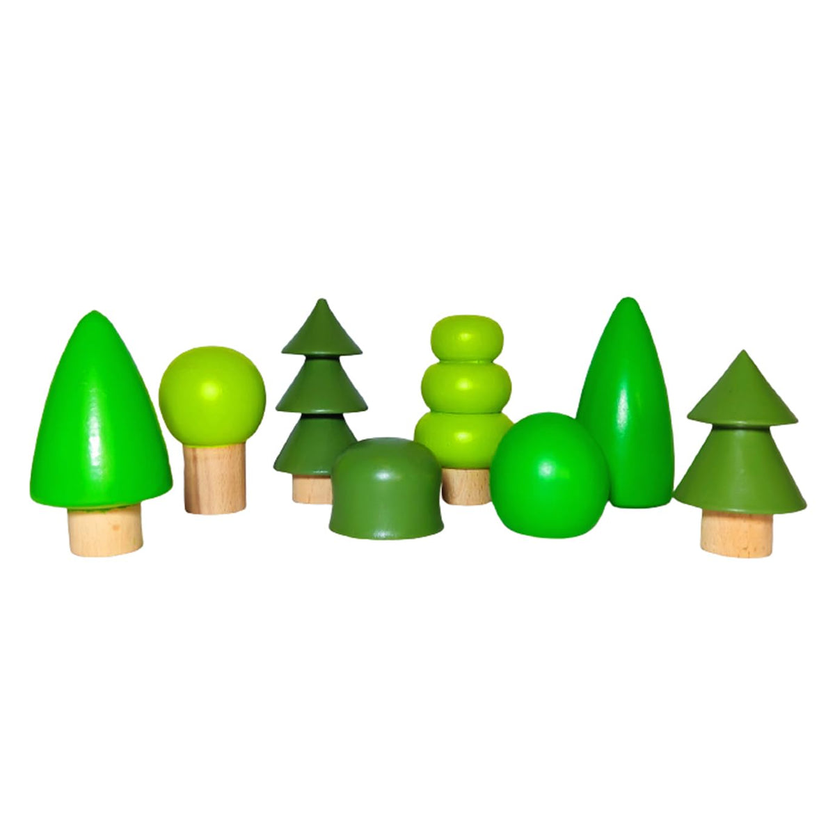 Natural.Toys Wooden Trees Set Natural Wood Mini Trees Green Colors Shape Education Toys Set, 8 Pcs