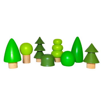 Natural.Toys Wooden Trees Set Natural Wood Mini Trees Green Colors Shape Education Toys Set, 8 Pcs
