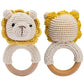 Wooden Baby Rattle Crochet Lion Baby Toys Handmade Newborn Toy Early Development Grips Stuffed Animal Organic Rattle