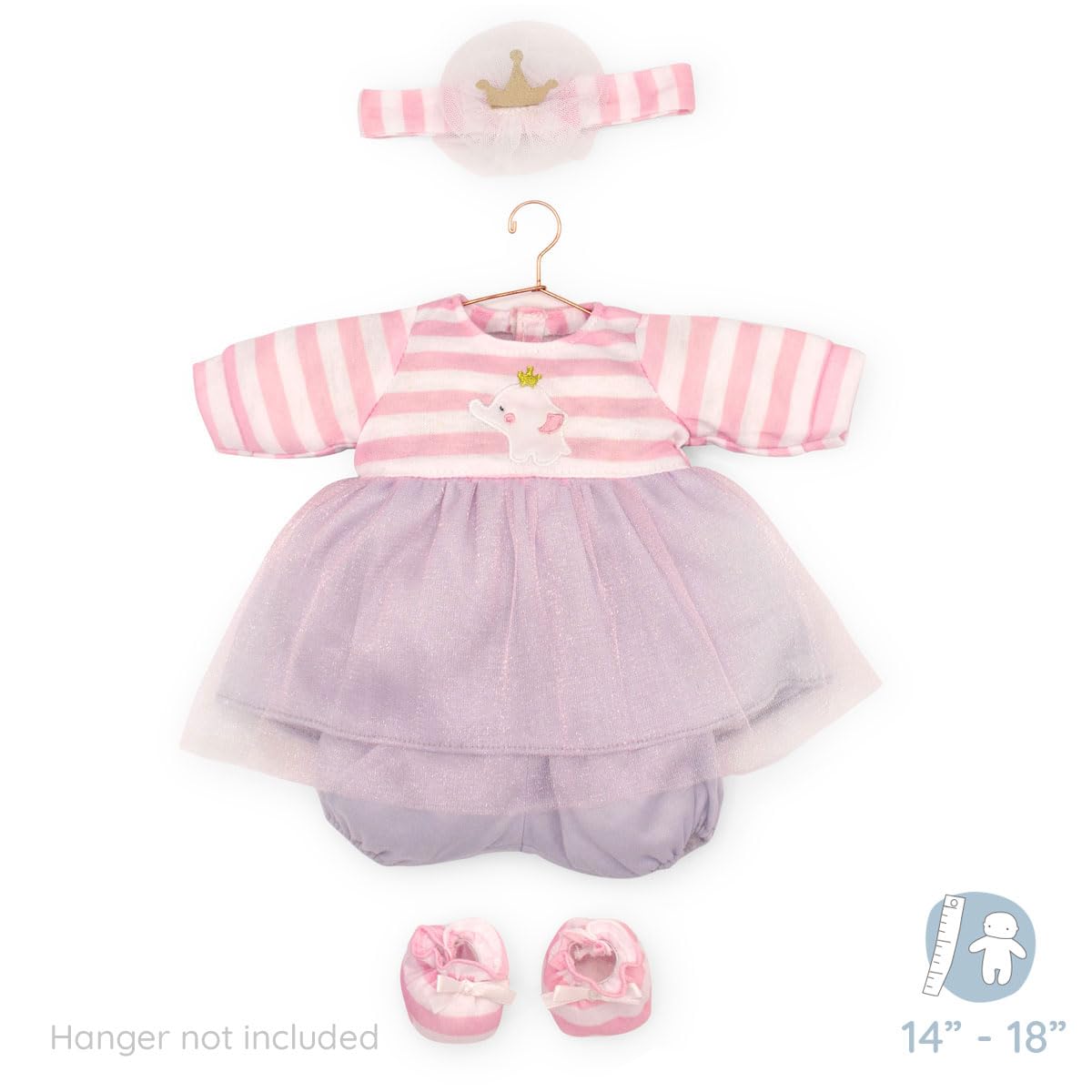 JC Toys Baby Doll Outfit - Pink Striped Dress with Tulle Skirt & Accessories - Fits 14"-16" Dolls - Model CLO30040G
