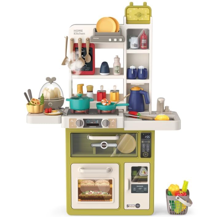 Little Chef Play Series Kitchen Set 63PCS  Kids Pretend Play Cooking Kitchen Toy Set with Lights, Sounds & Real Water Function