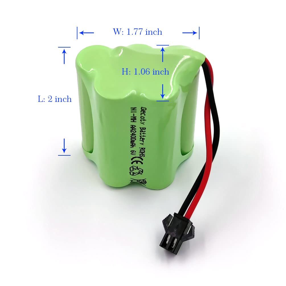 Gecoty Ni-MH Battery Pack, 6V 2400mAh Rechargeable AA Battery Pack with SM 2P Plug and USB Charger Cable for Amphibious RC Car,
